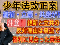注意！維新と立憲・共産の反対理由は真逆です。権利と責任、煮え切らない少年法の改正案に反対