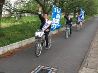 久しぶりの「自転車遊説」で街中を疾走！久喜市議会選挙は「きし信智」に一票を